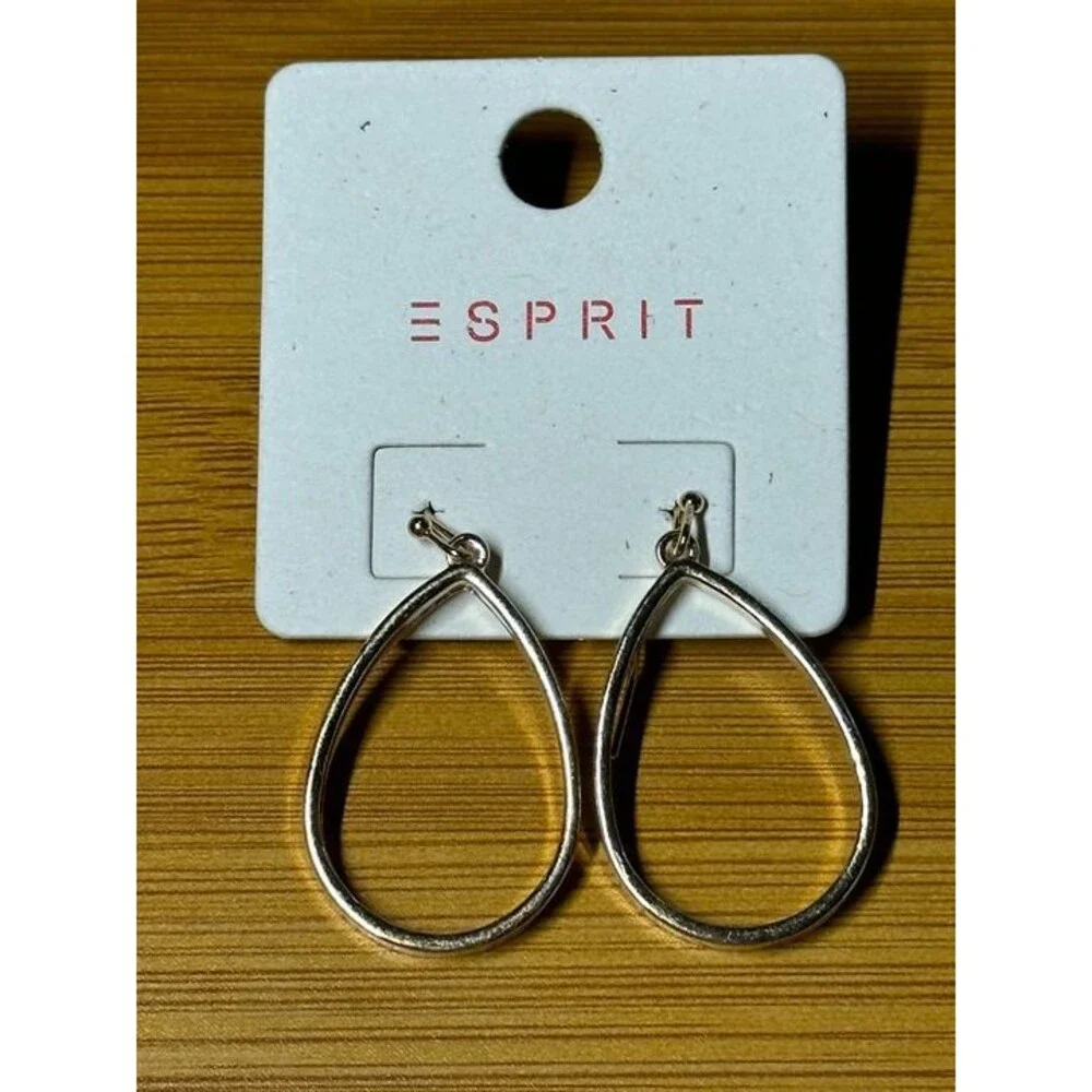 ESPRIT Gold Tone Teardrop Filigree Hoop Earrings Boho Statement Style New Pair